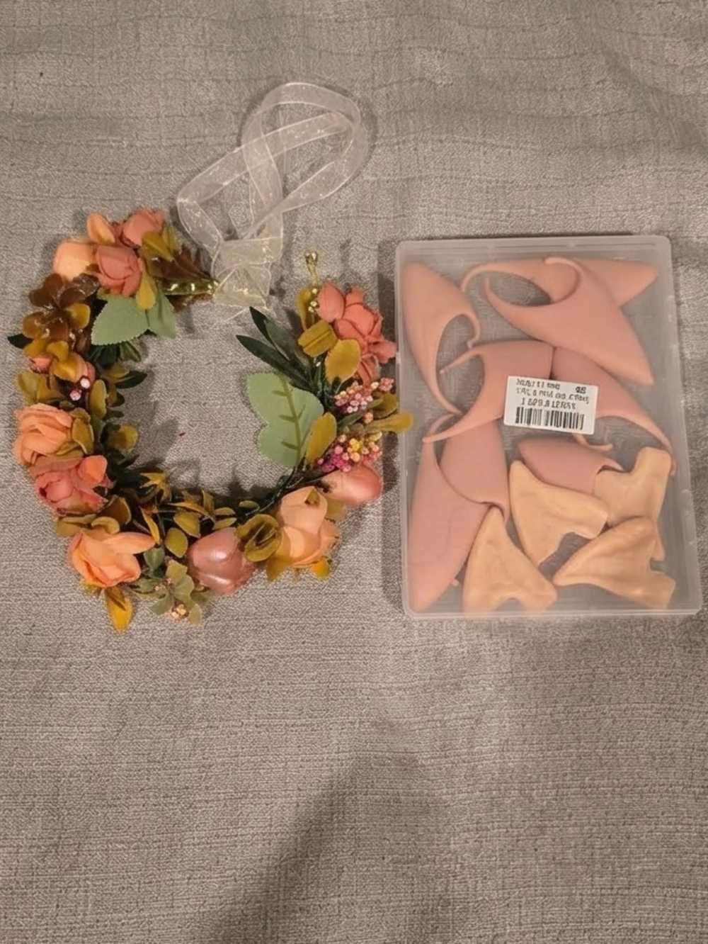 Fairy Woodland Cosplay Set Peach Floral Crown & Prosthetic Silicone Elf Ears